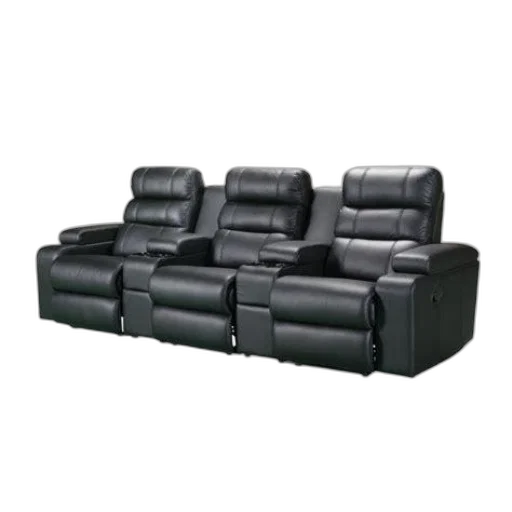 furniture, 3d render, black, leather, sectional, sofa, three, seats transparent PNG cut-out