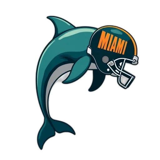 stylized, illustration, dolphin, wearing, football, helmet, word, miami transparent PNG cut-out