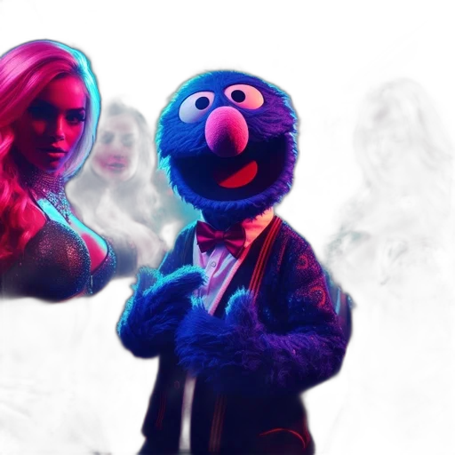 concept art, fire, neon lights, neon-lit, nightclub, scene, colossal, anthropomorphic transparent PNG cut-out