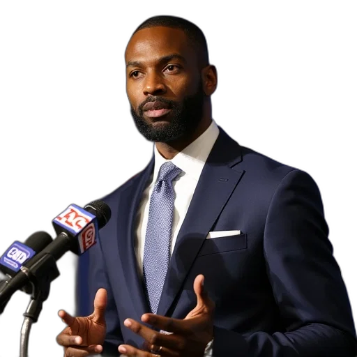 stephen, jackson, speaking, reporters transparent PNG cut-out
