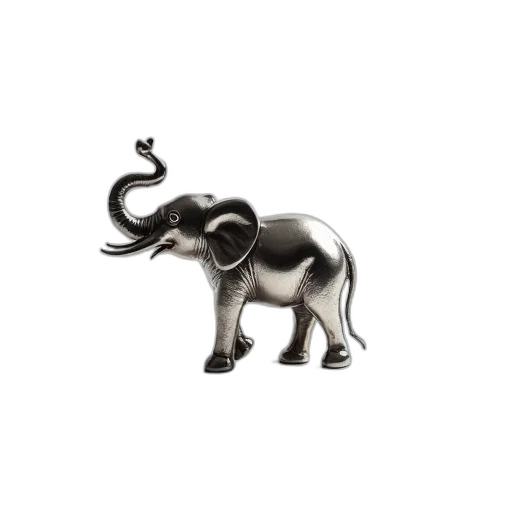 animal, jewelry, concept art, 3d render, silver, metal, elephant, white transparent PNG cut-out