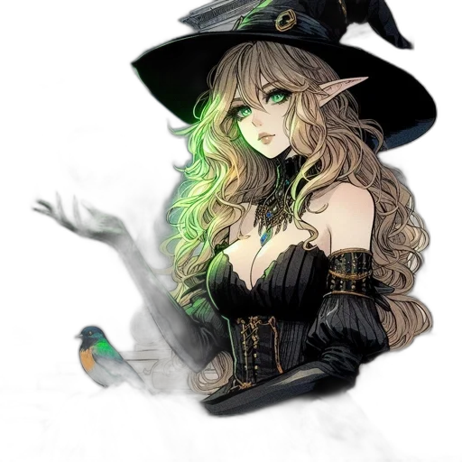 hat, staff, dress, fantasy art, concept art, pixel art, anime, fire transparent PNG cut-out