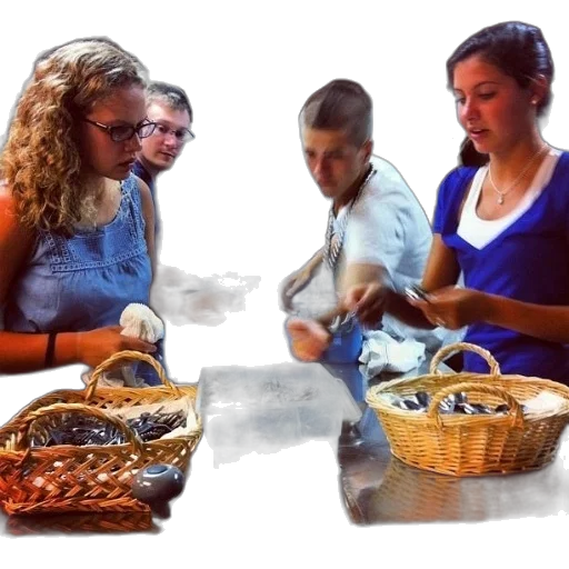 food, jewelry, photorealistic, group, people, working, kitchen, baskets transparent PNG cut-out