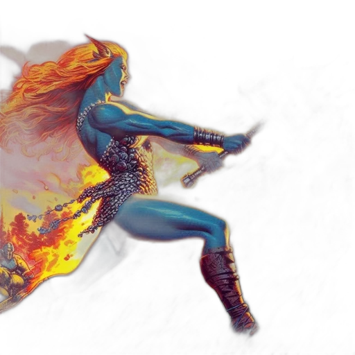 comic book art, concept art, fantasy art, watercolor, fire, blue, fiery, landscape transparent PNG cut-out