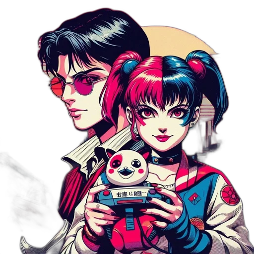 robot, cyberpunk, vaporwave, comic book art, anime, red, colorful, neon transparent PNG cut-out