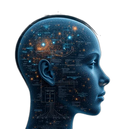 robot, face, crown, mask, concept art, cyberpunk, photorealistic, outer space transparent PNG cut-out