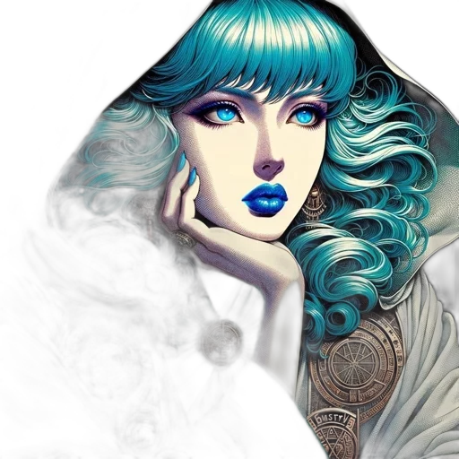 face, jewelry, mask, fantasy art, photorealistic, concept art, watercolor, blue transparent PNG cut-out