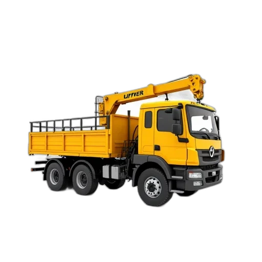 staff, weapon, yellow, truck, crane, attached, back, parked transparent PNG cut-out