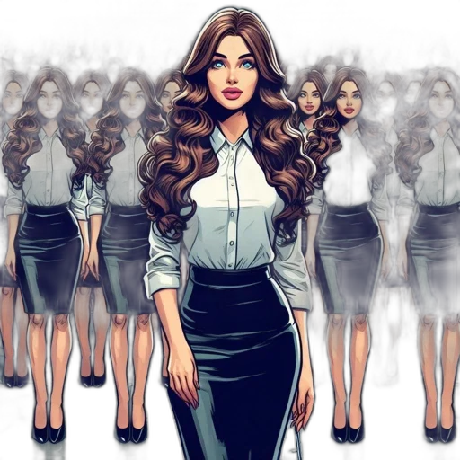 dress, comic book art, concept art, cartoon, fantasy art, group, identical, women transparent PNG cut-out