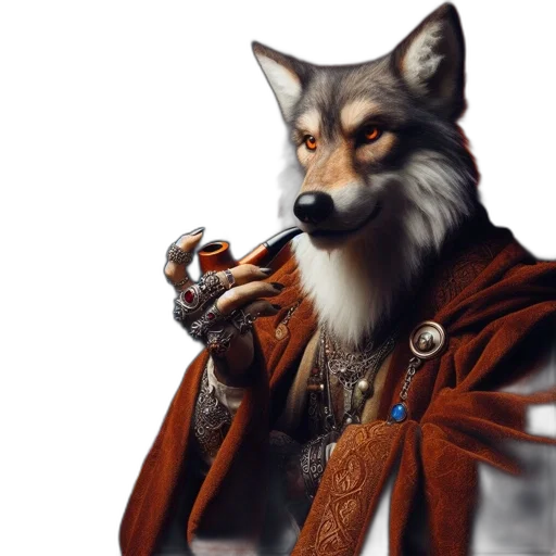 staff, jacket, jewelry, fantasy art, concept art, photorealistic, pixel art, wolf-like transparent PNG cut-out