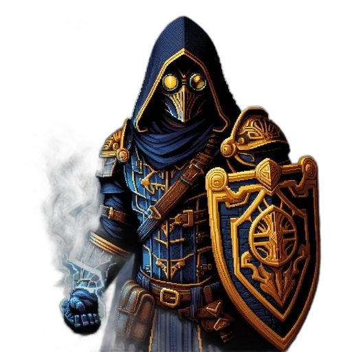 sword, mask, staff, jacket, fantasy art, concept art, pixel art, comic book art transparent PNG cut-out