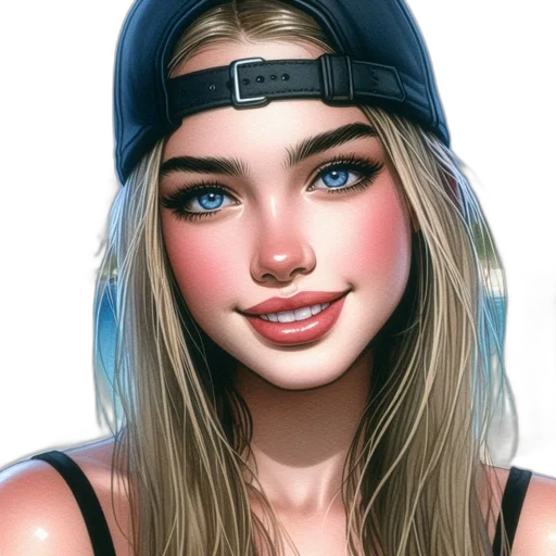 face, hat, jewelry, photorealistic, fantasy art, cartoon, comic book art, blue transparent PNG cut-out