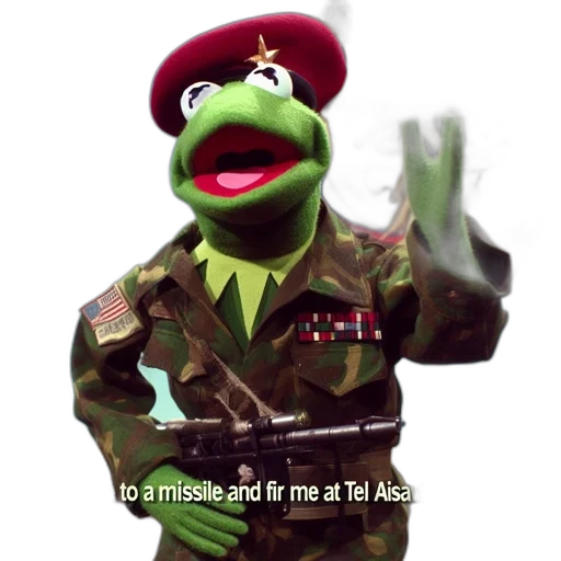 weapon, kermit, frog, wears, military, uniform, holds, rifle transparent PNG cut-out