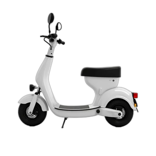 3d render, concept art, cartoon, photorealistic, white, electric, scooter, black transparent PNG cut-out