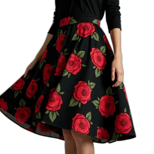dress, red, dark, monochrome, black, skirt, floral, pattern transparent PNG cut-out