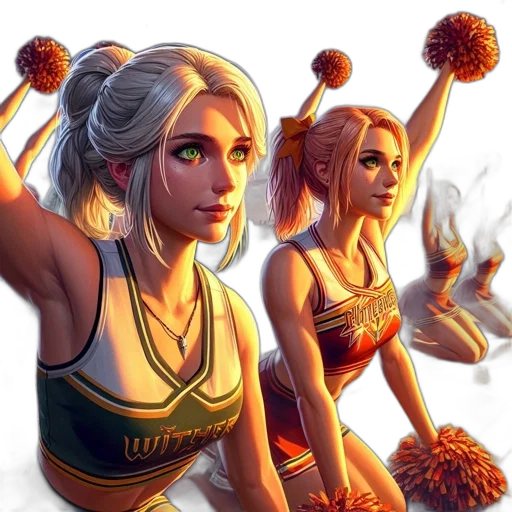 fantasy art, concept art, comic book art, pixel art, fire, two, animated, female transparent PNG cut-out
