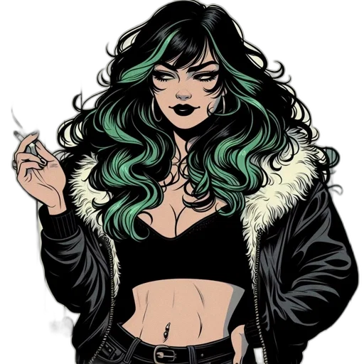 jacket, comic book art, cartoon, concept art, cyberpunk, green, intense, figure transparent PNG cut-out