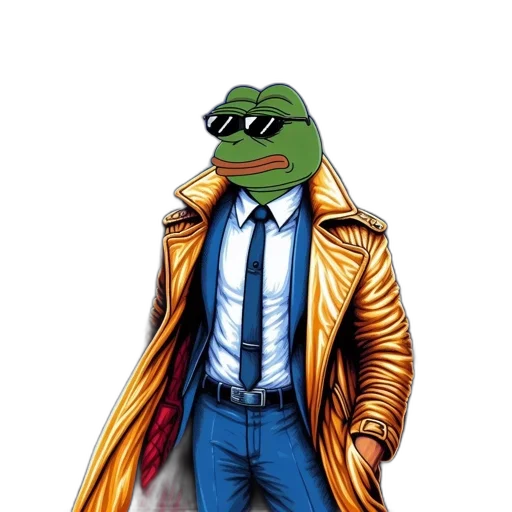 jacket, digital, art, piece, frog, suit, stands, amid transparent PNG cut-out