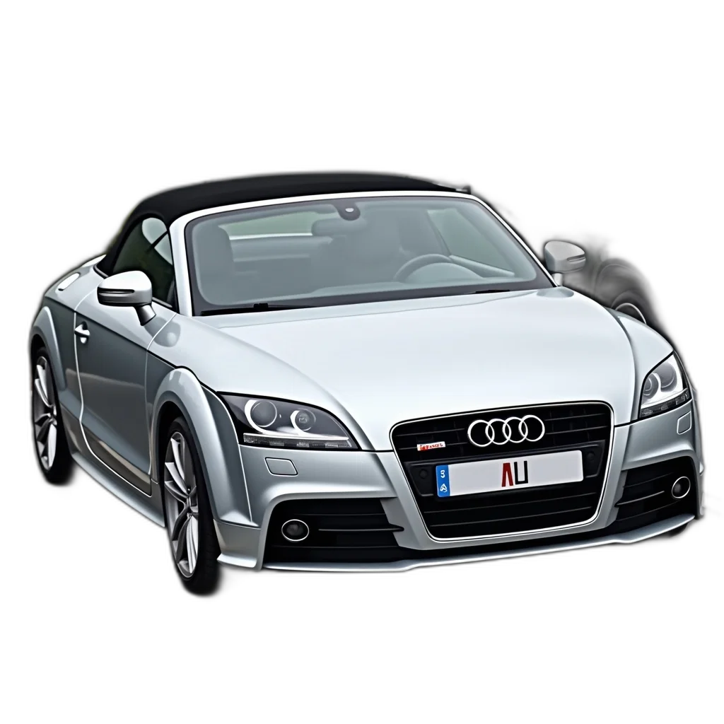 car, 3d render, photorealistic, silver, audi, convertible, black, top transparent PNG cut-out