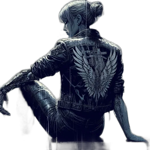 jacket, robot, creature, mask, cyberpunk, concept art, comic book art, fantasy art transparent PNG cut-out