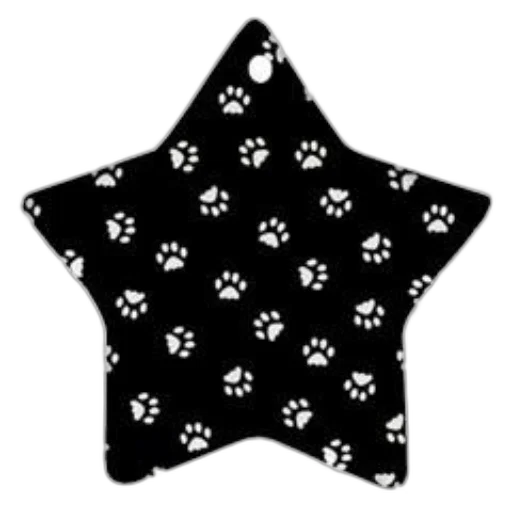 black, star-shaped, ornament, white, paw, prints, scattered, across transparent PNG cut-out