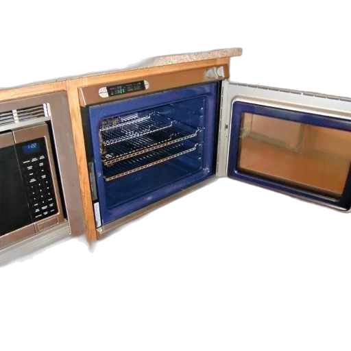 modern, kitchen, stainless, steel, microwave, oven, featuring, wooden transparent PNG cut-out