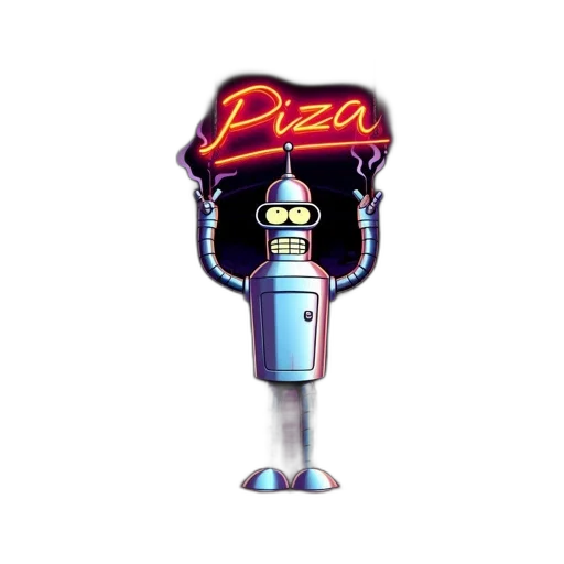 robot, food, staff, jacket, pixel art, vaporwave, cyberpunk, concept art transparent PNG cut-out