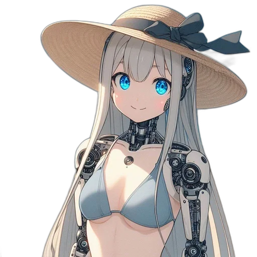 robot, hat, dress, staff, anime, fantasy art, concept art, 3d render transparent PNG cut-out