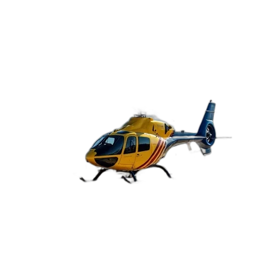yellow, blue, helicopter, red, white, stripes, parked, concrete transparent PNG cut-out