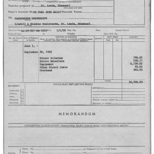 vintage, invoice, washington, university, dated, january, 1962, detailing transparent PNG cut-out