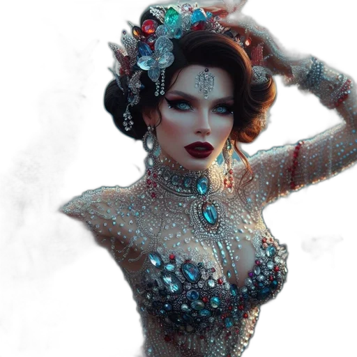 jewelry, crown, dress, fantasy art, concept art, photorealistic, comic book art, underwater transparent PNG cut-out