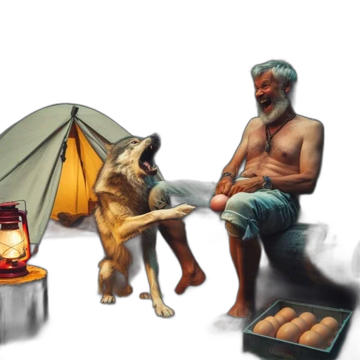 concept art, photorealistic, fantasy art, fire, night, father, wolf, share transparent PNG cut-out