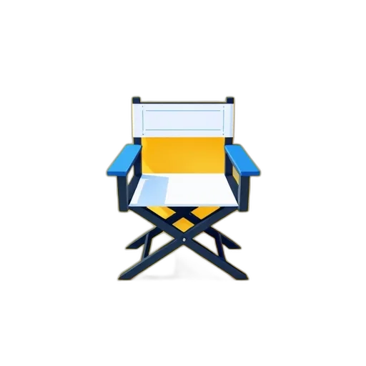 furniture, 3d render, blue, stylized, illustration, director, chair, white transparent PNG cut-out