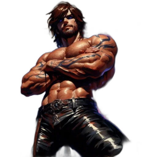 concept art, cyberpunk, photorealistic, fantasy art, intense, tattooed, man, powerful transparent PNG cut-out