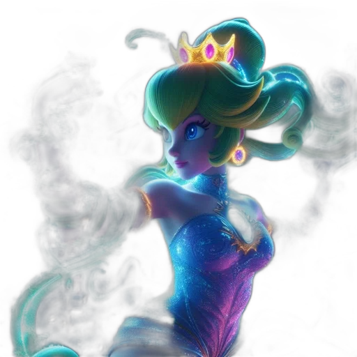 crown, dress, staff, concept art, fantasy art, 3d render, vaporwave, underwater transparent PNG cut-out