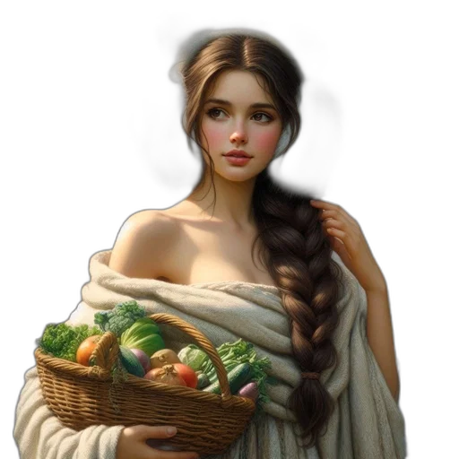 food, dress, face, fantasy art, photorealistic, concept art, pixel art, earth tones transparent PNG cut-out