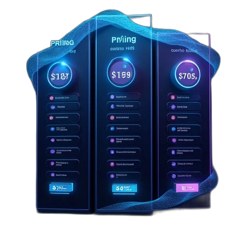 vaporwave, cyberpunk, concept art, 3d render, blue, neon, pricing, chart transparent PNG cut-out