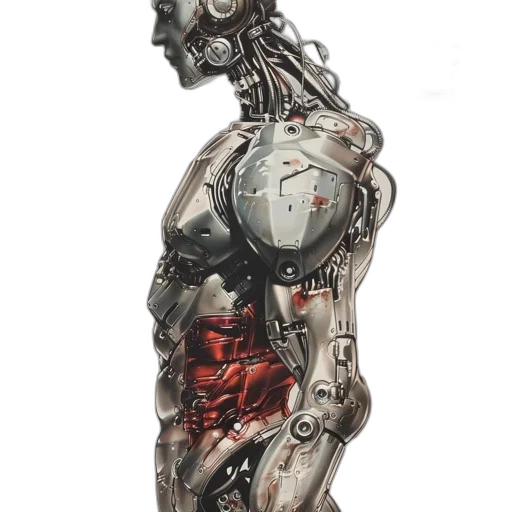 robot, dress, concept art, cyberpunk, 3d render, comic book art, cover, features transparent PNG cut-out