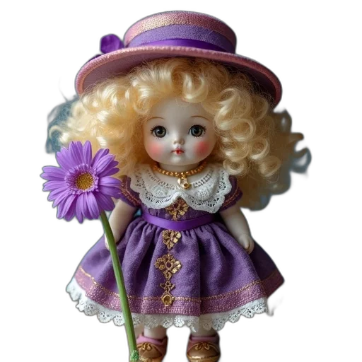 flower, dress, jewelry, staff, 3d render, photorealistic, porcelain, doll transparent PNG cut-out