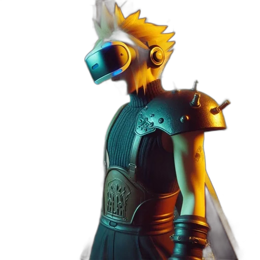 robot, mask, staff, sword, concept art, 3d render, fantasy art, pixel art transparent PNG cut-out