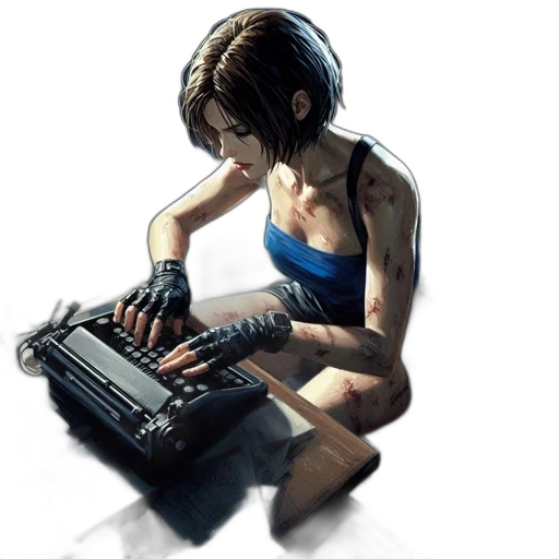 weapon, cyberpunk, pixel art, concept art, photorealistic, woman, works, intently transparent PNG cut-out