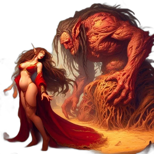 creature, dragon, dress, hair, concept art, fantasy art, comic book art, pixel art transparent PNG cut-out