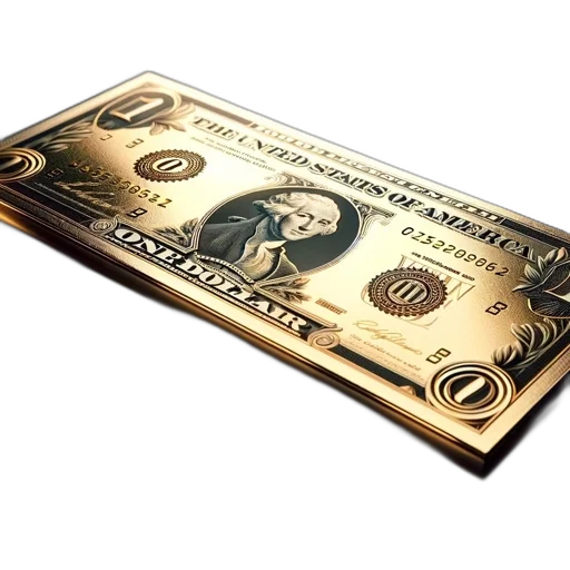 jewelry, 3d render, gold-hued, horizontally, oriented, dollar, bill, featuring transparent PNG cut-out