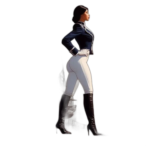 robot, jacket, concept art, 3d render, comic book art, pixel art, woman, stands transparent PNG cut-out