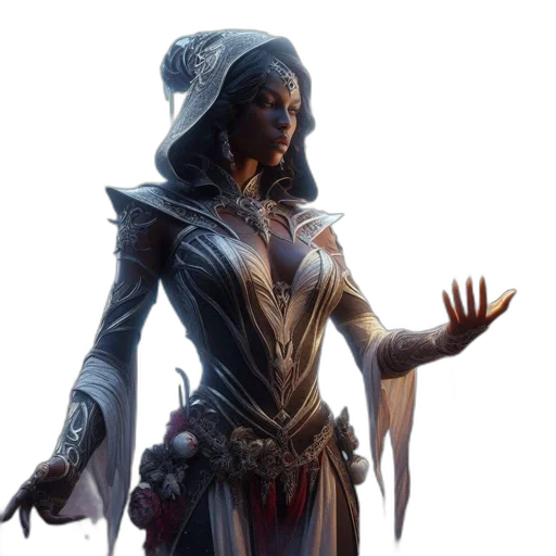 staff, dress, concept art, fantasy art, comic book art, 3d render, dark, armored transparent PNG cut-out