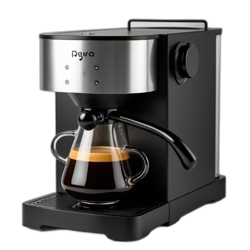 3d render, modern, espresso, machine, black, silver, design, featuring transparent PNG cut-out