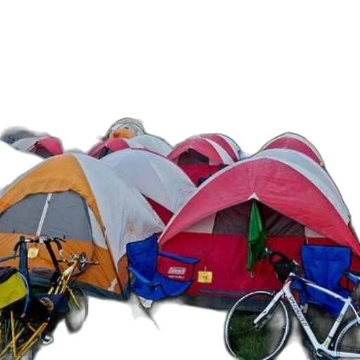 umbrella, 3d render, vibrant, camping, scene, colorful, tents, bicycles transparent PNG cut-out