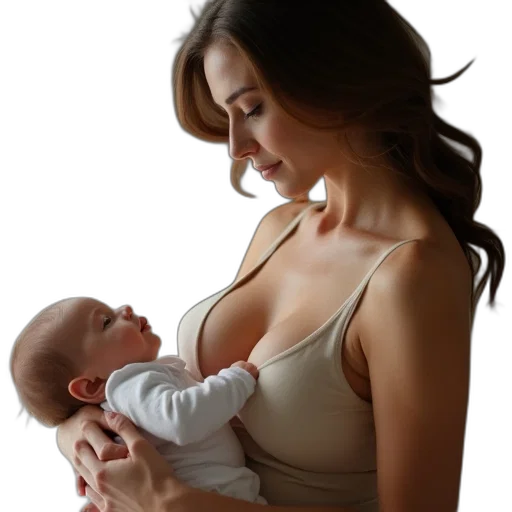 photorealistic, oil painting, woman, breast, feeding, her, baby transparent PNG cut-out