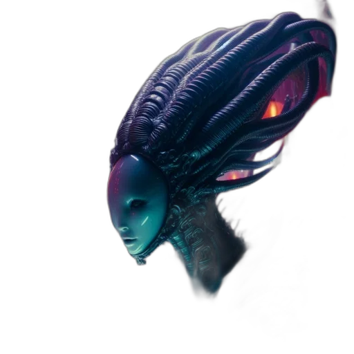 creature, hat, mask, hair, concept art, 3d render, vaporwave, fantasy art transparent PNG cut-out