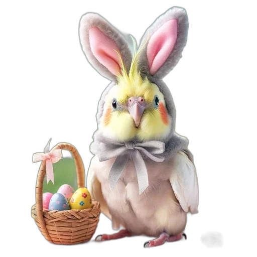 animal, food, watercolor, photorealistic, concept art, pixel art, easter-costumed, cockatiel transparent PNG cut-out